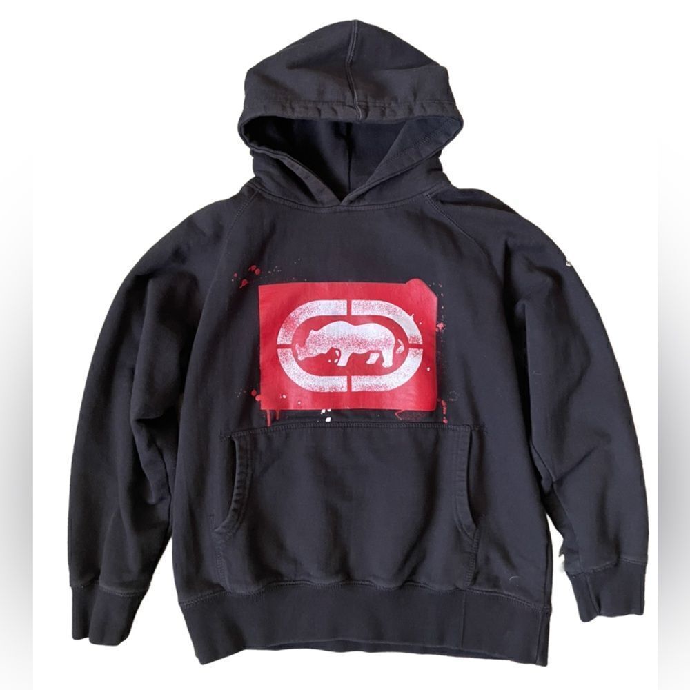 Ecko Unltd Kid’s Vintage 90s Black Rhino Splatter Pullover Hoodie (Med)